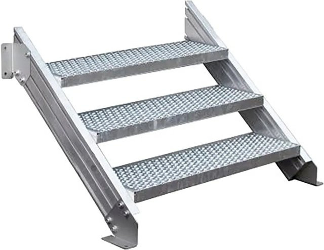 Treba Außentreppe Alaska 3 aus Aluminium in Silber mit 3 Lochblechstufen, Breite: 100 cm, Tiefe: 27 cm - Bild 1