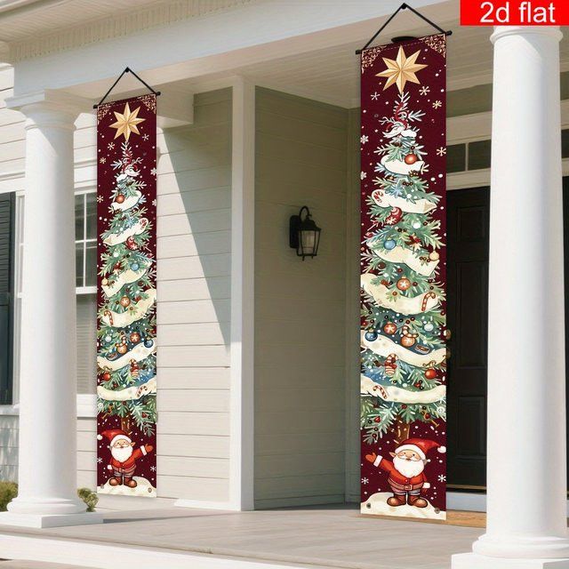 VIKAMA Weihnachtsbanner-Set mit Weihnachtsmann und Weihnachtsbaum als festliche Veranda-Flaggen für deine Weihnachtsfeier - Bild 1