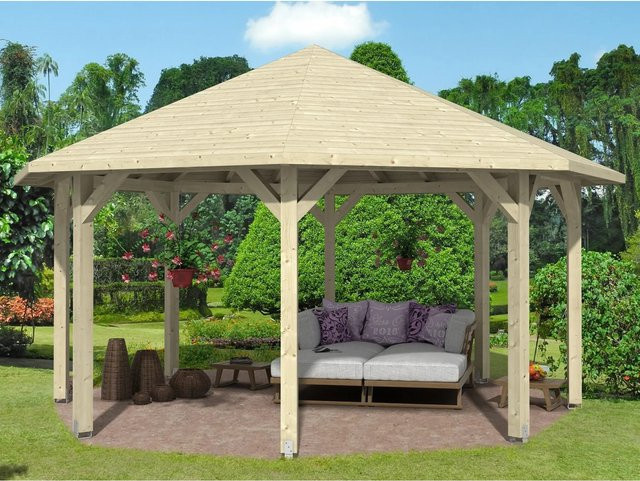 Skan Holz Pavillon Nice 3 aus Leimholz in Natur und Beige B/H/T: 557 x 347 x 557 cm - Bild 1