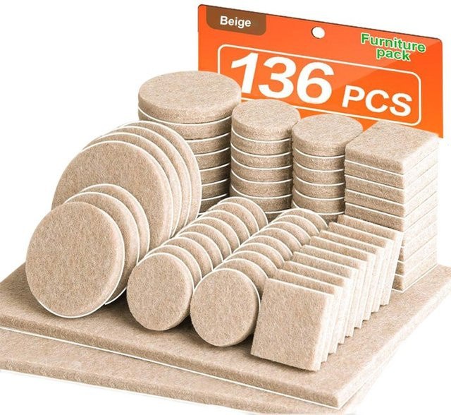 Beige Filz Möbelgleiter als Kratzschutz für Stuhlbeine in verschiedenen Größen, 136 Stück - Bild 1