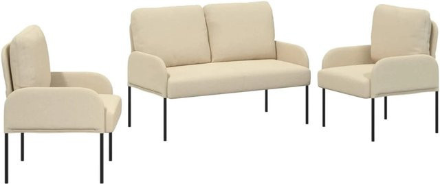 vidaXL Sofagarnitur 3er Set modern in Creme mit Armlehnen aus Sperrholz und Polyester, B/T/H: 115 x 56 x 80 cm - Bild 1