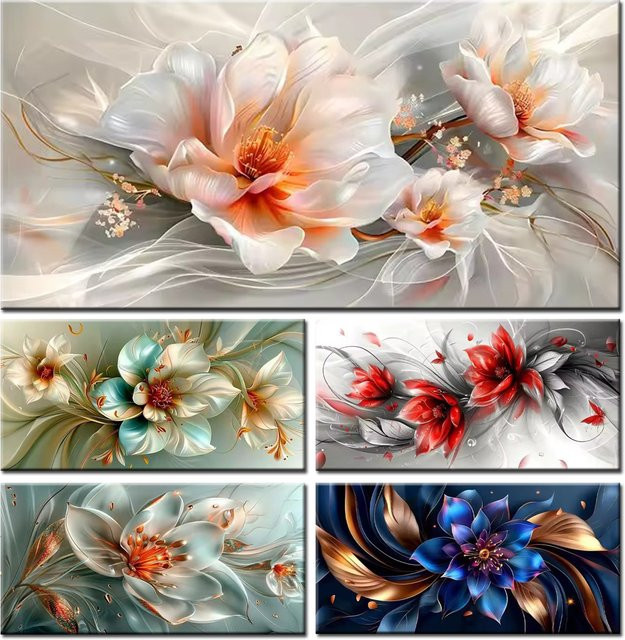 JKEKEYANG DIY 5D Diamantgemälde mit weißer Blume und Strasssteinen, Diamantmosaik als Landschaftsbild zur Heimdekoration, B/T/H: 40 x 20 x 20 cm - Bild 1