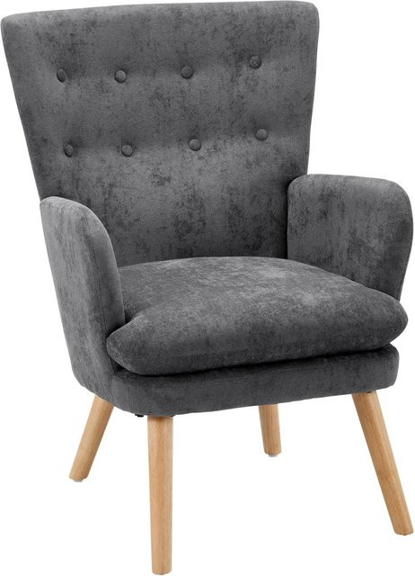 Bessagi Home Sessel Stanka Lounge-Sessel aus Webstoff in Grau mit Armlehnen - Bild 1