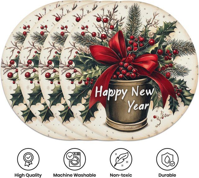 VIKAMA 4-teiliges Tischset mit weihnachtlichem Schleifen-Design für deine Tischdekoration - Bild 1