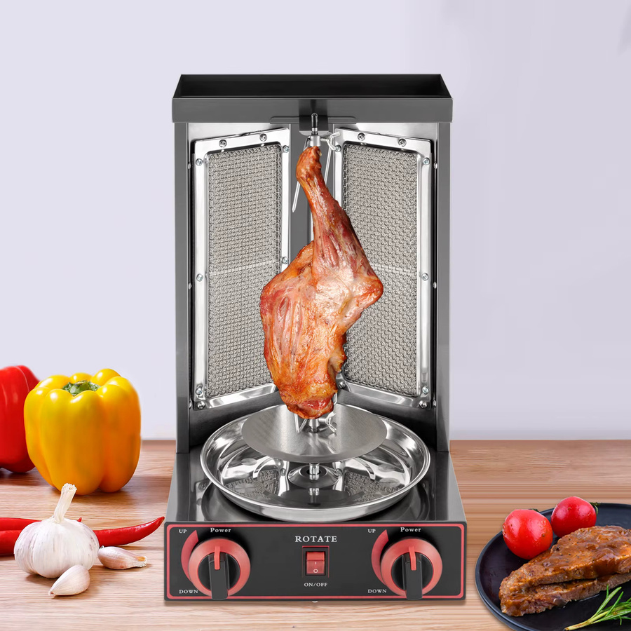 Bymaocar Gas-Vertikal-Schawarma-Maschine mit 2 Brennern, Döner-Kebab-Grill und Gyro-Rotisserie-Ofen in Silber - Bild 2