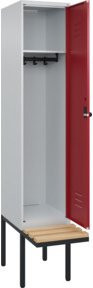 C+P Spind Classic PLUS Garderobenschrank mit Sitzbank, 1 Abteil, B/T/H: 212,0 x 40,0 x 81,5 cm, Sicherheits-Drehriegel und 4 Garderobenhaken, Buche-Hartholz und Stahl - Bild 1