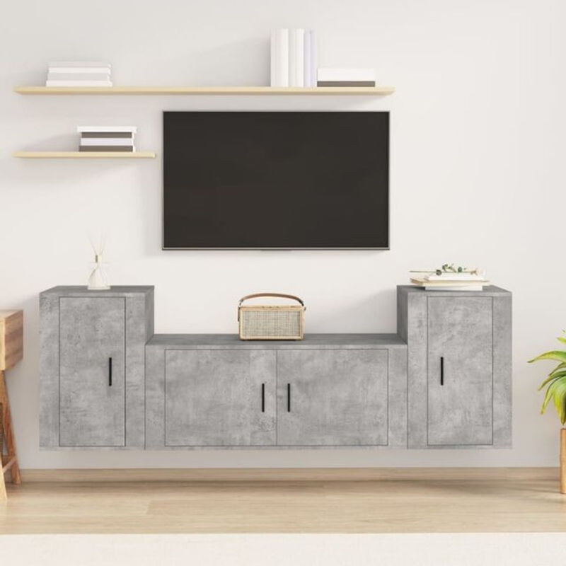 3-teiliges TV-Schrank-Set Vidaxl in Betongrau aus Holzwerkstoff im modernen klassischen Design - Bild 1