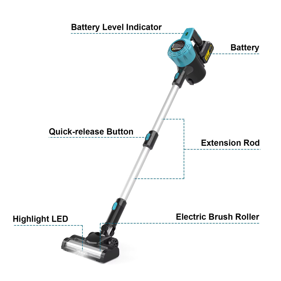 Gisam Bürstenloser Elektrischer Staubsauger mit 1,5L Kapazität und 30Kpa Saugkraft für Makita 18V Akku, Blau - Bild 5