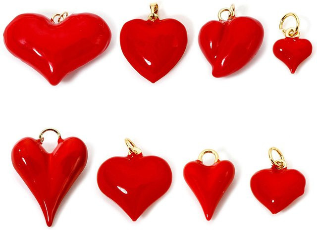 DoreenBeads Anhänger, Messing, 18K vergoldet, rotes Herz Emaille, Unisex - Bild 1