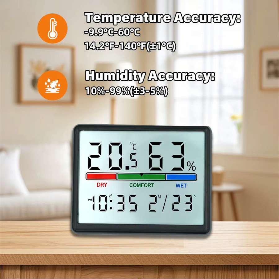 ANENG Digitales Thermometer und Hygrometer mit LCD-Display als Wetterstation in Schwarz - Bild 3