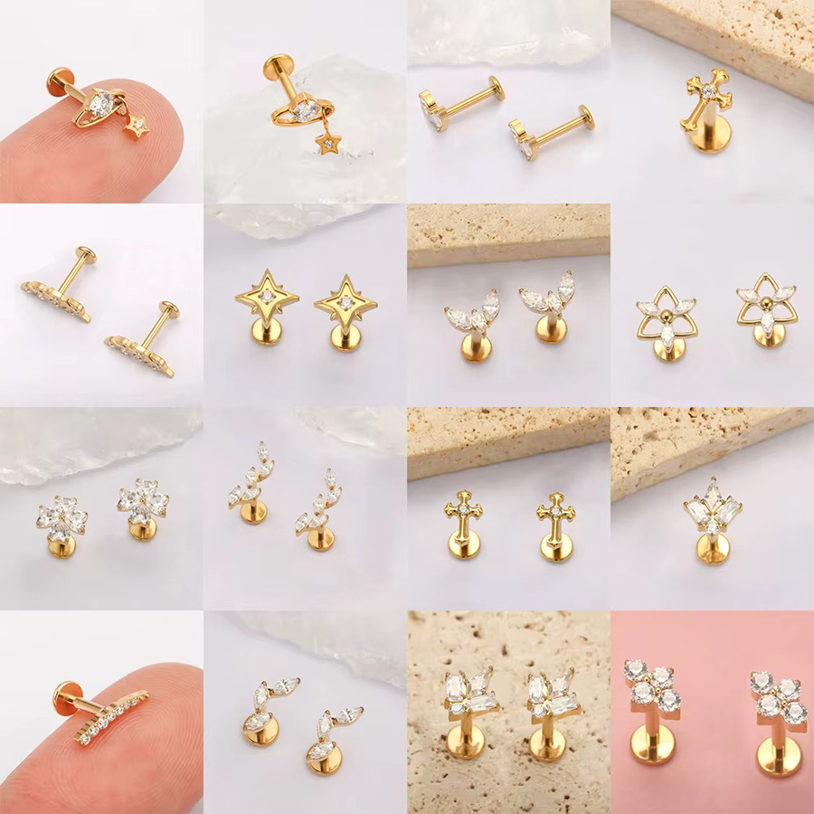 PUTITUP Ohrstecker-Set, Titan, Zirkonia, Gold, Unisex - Bild 1