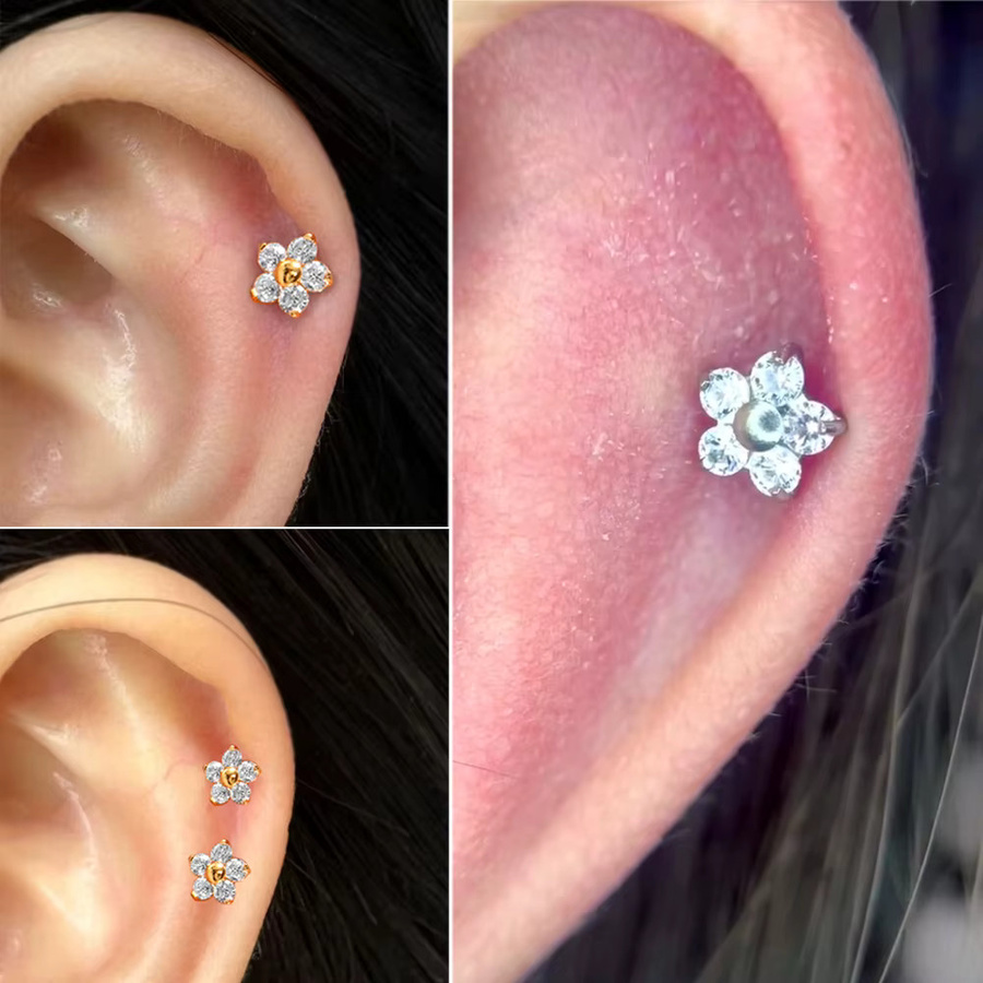 Piercing Ohrring Titan, Blume, Zirkonia, Unisex - Bild 3