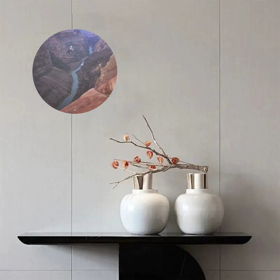 Potdemiel Metallwandkunst Colorado Landschaft in Rot, Orange, Braun, Weiß und Grau, Runde Aluminiumplatte, Durchmesser: 20 cm - Bild 4
