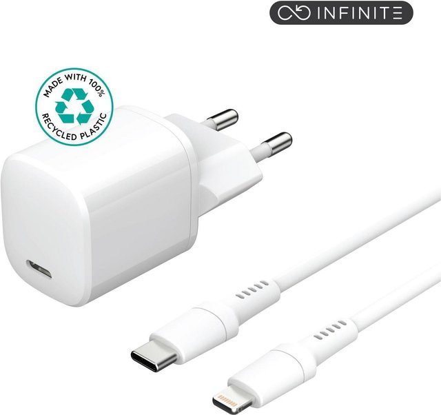 eSTUFF ES637500 Schnellladegerät mit USB-C und Lightning für Smartphone und Tablet, Weiß, Kabellänge: 1,5 m - Bild 1