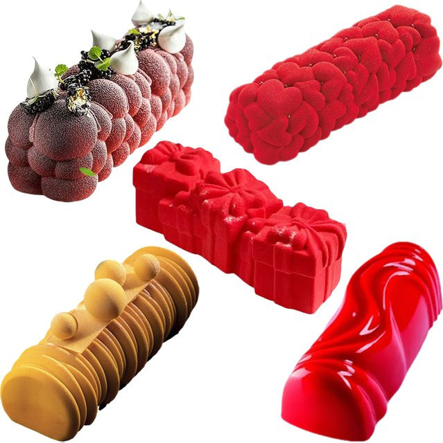 Rote Silikon-Backform für Mousse-Kuchen in Streifenform für Gebäck und Party-Desserts - Bild 1