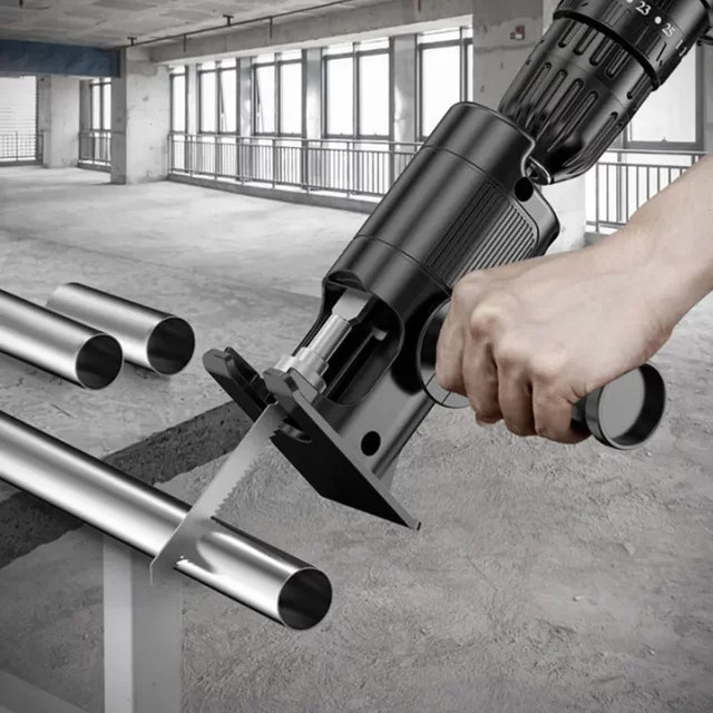 Wnew Stichsägen-Konverter-Adapter in Schwarz, tragbarer Säbelsägen-Aufsatz für Elektrobohrer zum Schneiden von Holz, PVC und Stahlrohren - Bild 1