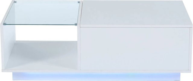 okwish Couchtisch mit LED und höhenverstellbarem Stauraum in Hochglanz Weiß, B/T/H: 100 x 50 x 33-46,5 cm - Bild 1