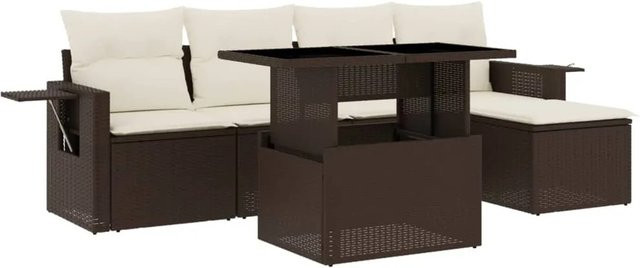 vidaXL 6-tlg Garten-Sofagarnitur aus braunem Poly-Rattan mit Kissen Modell 14 - Bild 1