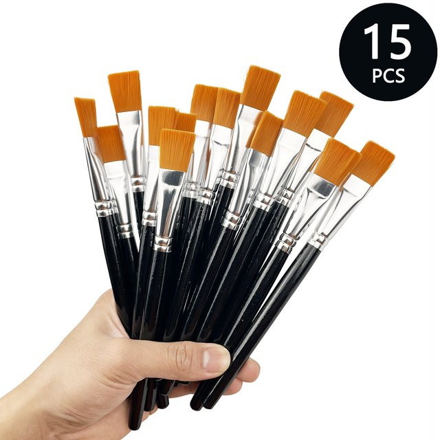 15-teiliges Set Flachpinsel aus synthetischem Nylon für Aquarell, Acryl und Ölmalerei - Bild 1