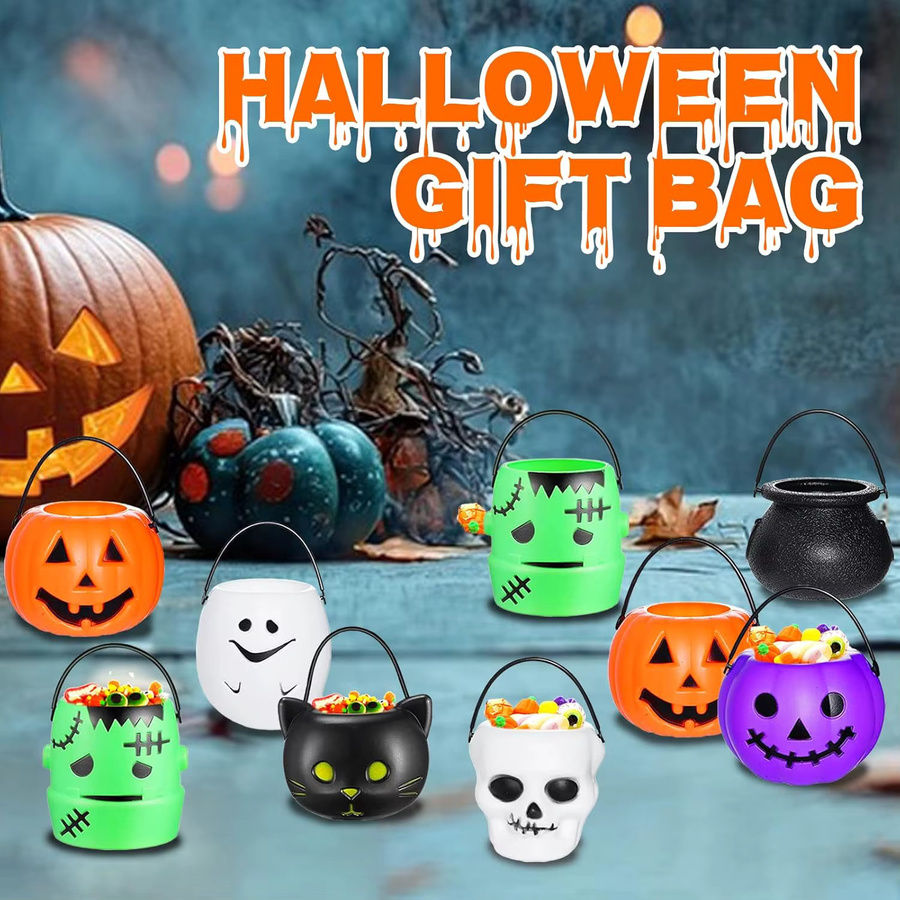 PGY Halloween-Süßigkeitseimer aus Kunststoff in Multicolor als Partyzubehör für Kinder mit Kürbis-Geist-Kessel Design - Bild 2