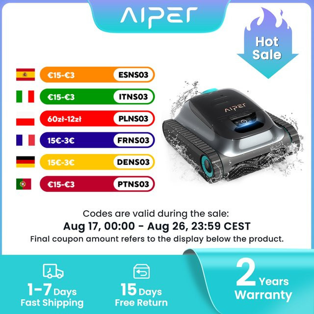 AIPER Scuba S1 Generalüberholter Pool-Roboter in Schwarz mit Boden- und Wandreinigung, Wasserlinienreinigung, Doppelfiltration, intelligenter Navigation und App-Steuerung - Bild 1