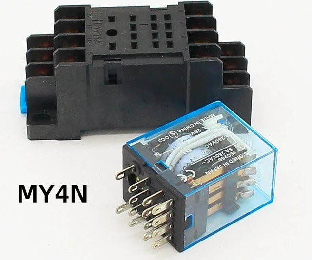 ELECAPITAL Leistungsrelais MY4NJ mit Sockel für DIN-Schienenmontage, 14 Pins, 12 V/24 V, 110 V/220 V, MY4N-Relaisschalter - Bild 1