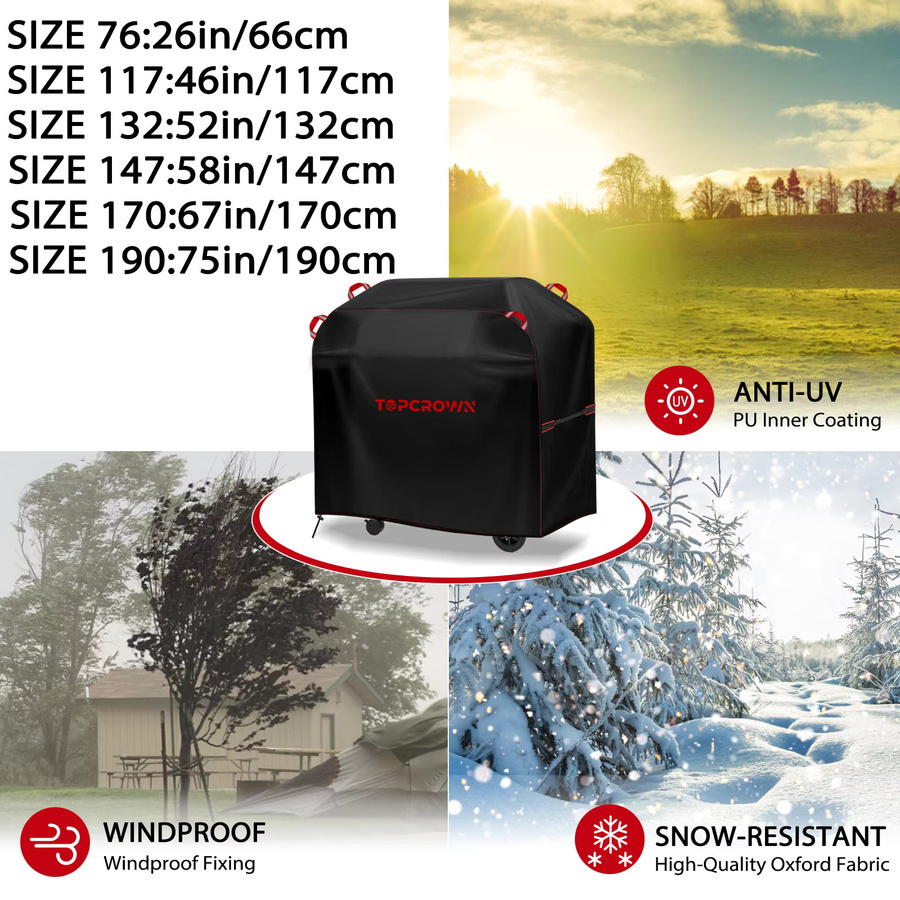Topcrown Outdoor-Grillabdeckung Tc-420D Red Line BBQ-Abdeckung aus UV-beständigem 420D Oxford-Gewebe in Schwarz, B/H/T: 110 x 81 x 66 cm - Bild 4