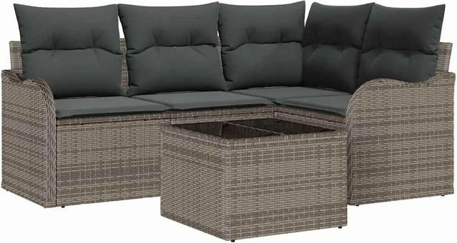 vidaXL 4-teiliges Garten Sofa Set aus Poly-Rattan in Schwarz mit Kissen und L-Form - Bild 1