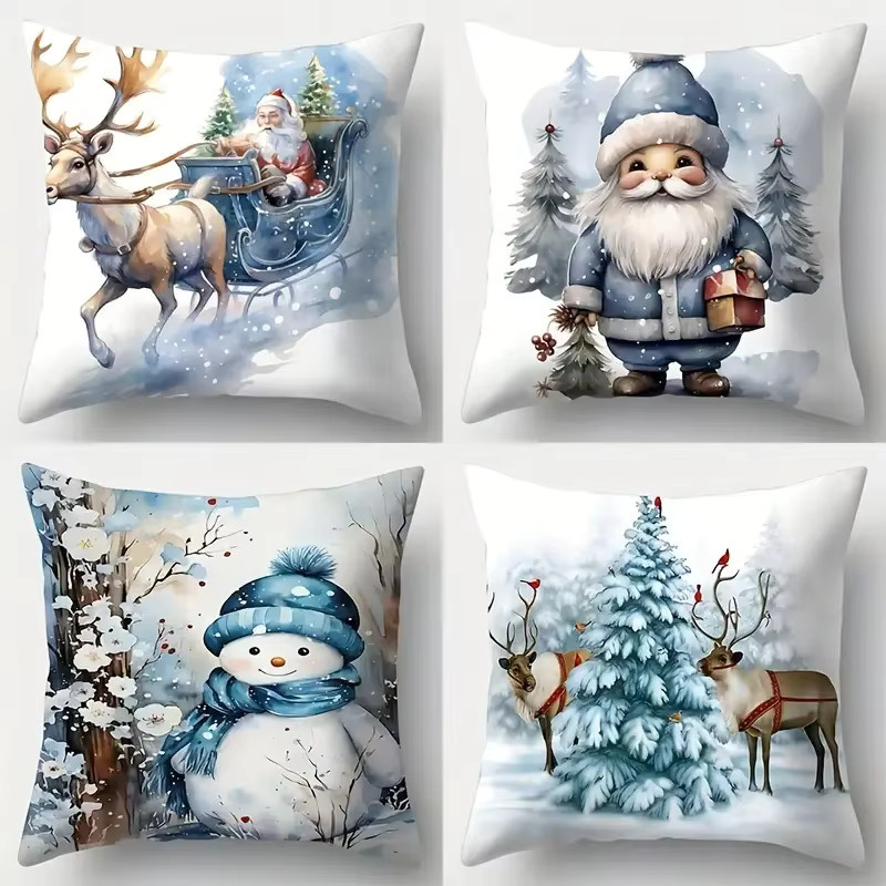 Weihnliches Kissen-Set mit Rentier, Schneemann und Weihnachtsmann Motiv aus Polyester, Weiß, B/T/H: 45,72 x 45,72 x 45,72 cm - Bild 2