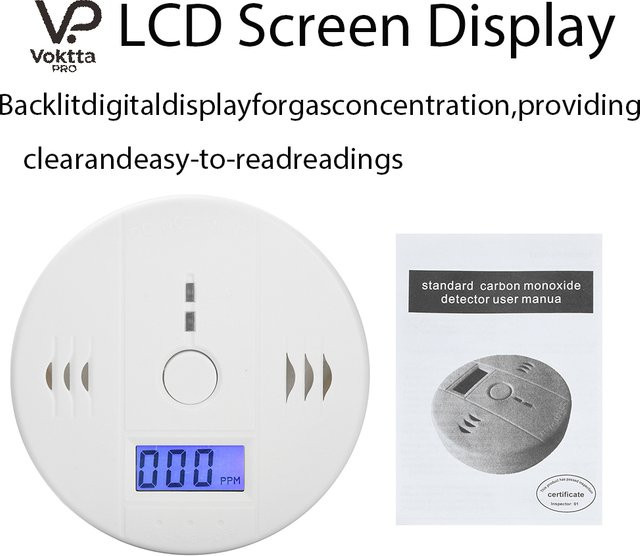 Voktta Kohlenmonoxid-Alarm CO-Detektor mit LCD-Display und Tonsignal in Weiß - Bild 1