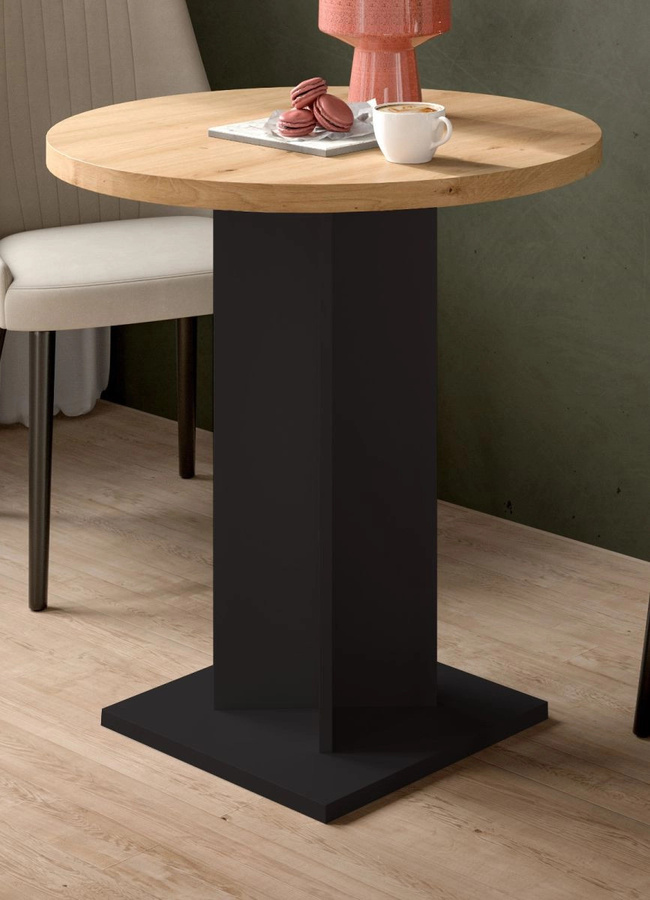 Runder Esstisch Anton von Inn.Furn in Eiche und Schwarz, Durchmesser: 70 cm, Höhe: 76 cm - Bild 1