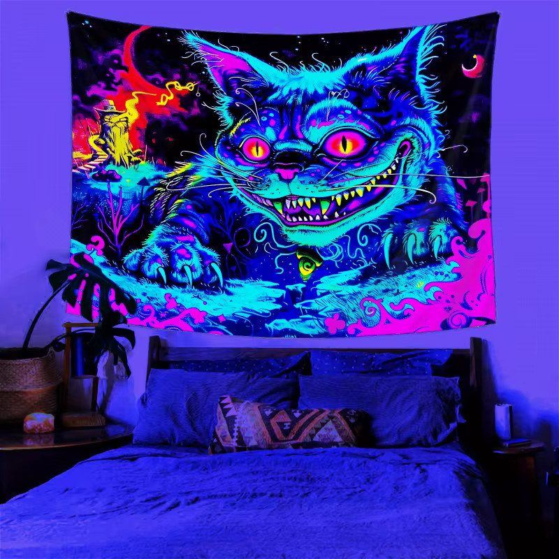 VIKAMA Fantasy Cheshire Cat Wandteppich mit Farbverlauf und Mondlicht-Effekt, Mehrfarbig - Bild 4