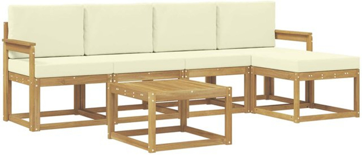 vidaXL 6-teilige Outdoor-Sofagarnitur aus Akazie mit Kissen in Weiß und Beige - Bild 1