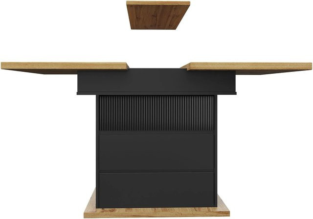 okwish Esstisch aus Metall und MDF, klappbarer und ausziehbarer Küchentisch mit 3 Ablageebenen für 4-6 Personen, Schwarz, B: 140 cm, T: 80 cm, H: 75 cm - Bild 1