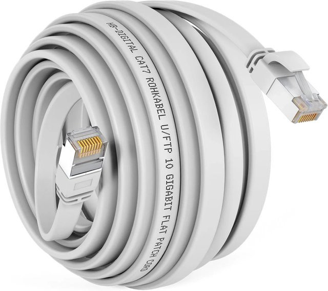 hb-digital CAT 7 Flachkabel LAN Ethernet Rohkabel aus Kupfer in Weiß, 20 m - Bild 1