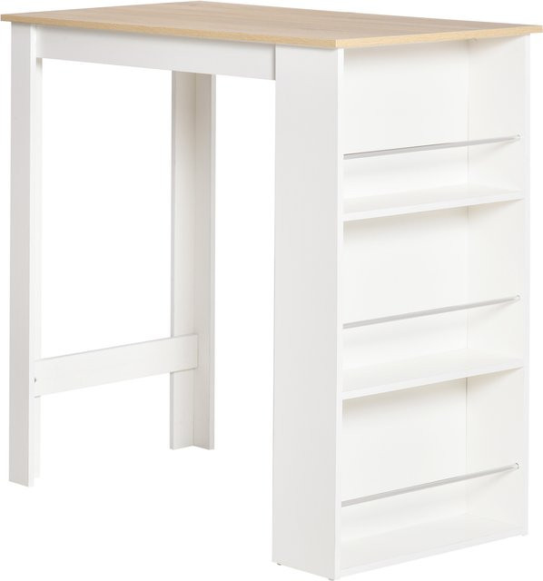 HOMCOM Bartisch hoher Küchentisch Stehtisch mit 3 Regalen in hellen Eichen-weiß-Look, B/T/H: 57 x 112 x 106 cm, Aosom - Bild 1