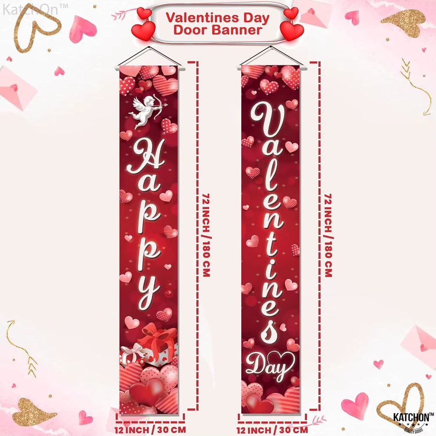 VIKAMA Valentinstag-Türbanner in Rot für eine romantische Atmosphäre als hängender Hintergrund für Jahrestag, Hochzeit und Party-Dekoration im Innen- und Außenbereich - Bild 3