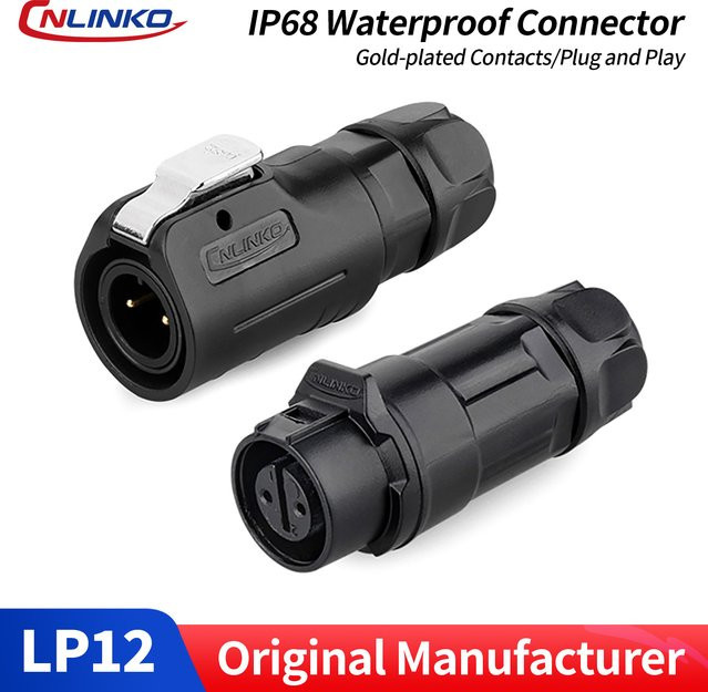 CNLINKO M12 Rundsteckverbinder Set IP68 Wasserdicht in Schwarz mit vergoldeten Steckern und Buchsen für industrielle Geräte und Sensoren - Bild 1