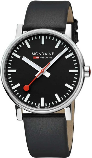 Mondaine Herrenuhr, Quarz, Edelstahl, 43 mm, Leder, Schwarz, 3 ATM - Bild 1