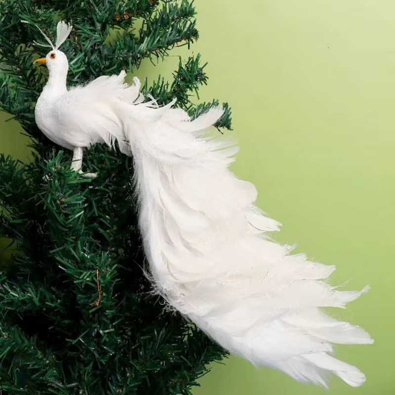 LUSQI Dekorative Pfau-Figur aus Textil in Weiß für Garten, Hochzeit und Weihnachten - Bild 3