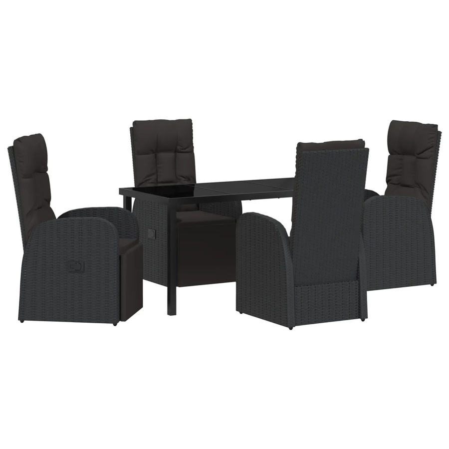 vidaXL Garten Essgruppe aus Poly Rattan und Glas in Schwarz, 5-teilig mit Kissen - Bild 2