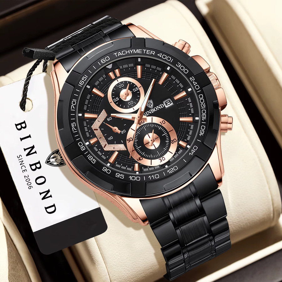 BINBOND Armbanduhr Edelstahl, Quarz, Schwarz, Herren - Bild 2