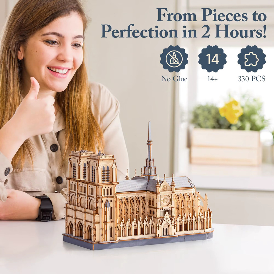 Robotime Pariser Kathedrale, 3D Holzpuzzle, Holzmodell-Bausatz, nicht für Kinder unter 3 Jahren - Bild 5
