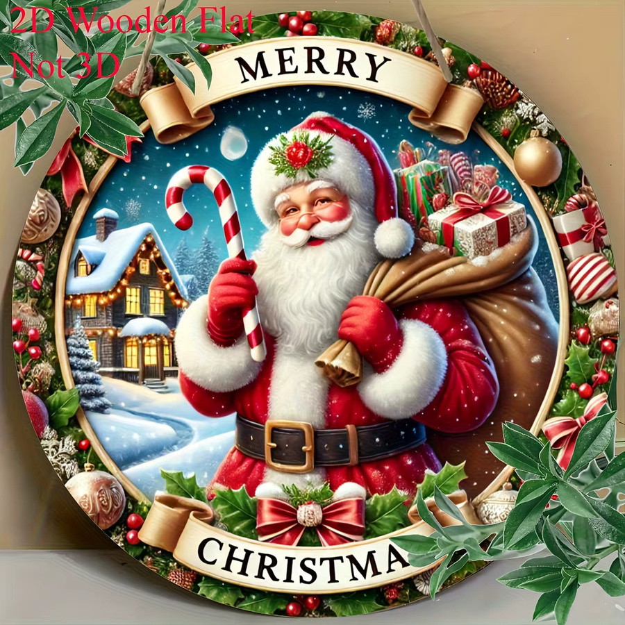 Potdemiel Weihnachts-Wandschild aus Holz mit Weihnachtsmann, rund, mehrfarbig, Durchmesser: 20 cm - Bild 2