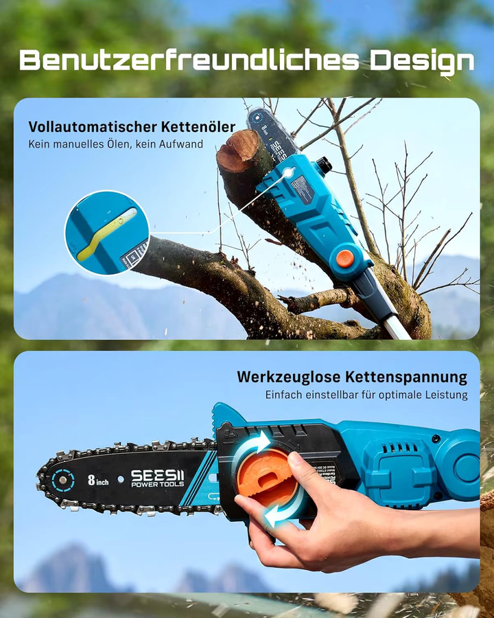 SEESII Akku-Astschere mit 8 Zoll Sägeblatt und 2,5 m Teleskopstange in Blau, elektrische Kettensäge für hohe Äste, kompatibel mit Makita 18V LXT Akku - Bild 5