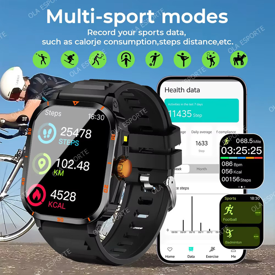 Ola Esporte Smartwatch, Schwarz, Edelstahl, Silikon, Herren - Bild 6