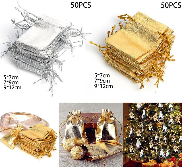 50 Stück Organza Kordelzug Beutel in Gold und Silber für Geschenke, Schmuck und Süßigkeiten - Bild 1