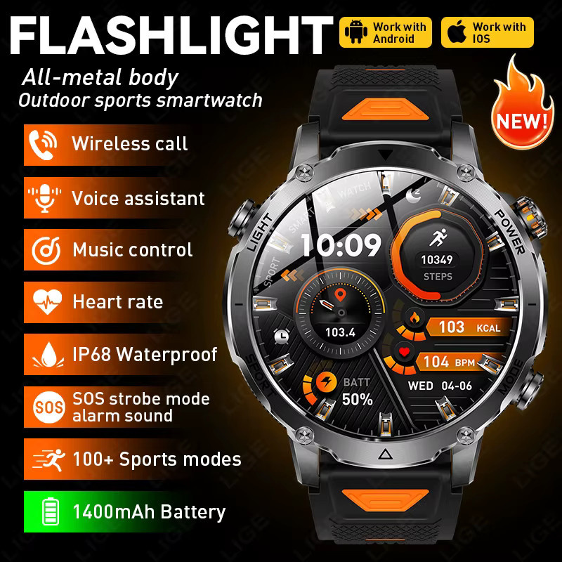 LIGE Herren Smartwatch in Schwarz mit 1,7 Zoll Bildschirm, Bluetooth-Anruf, Sprachassistent und IP68 Wasserdichtigkeit - Bild 2