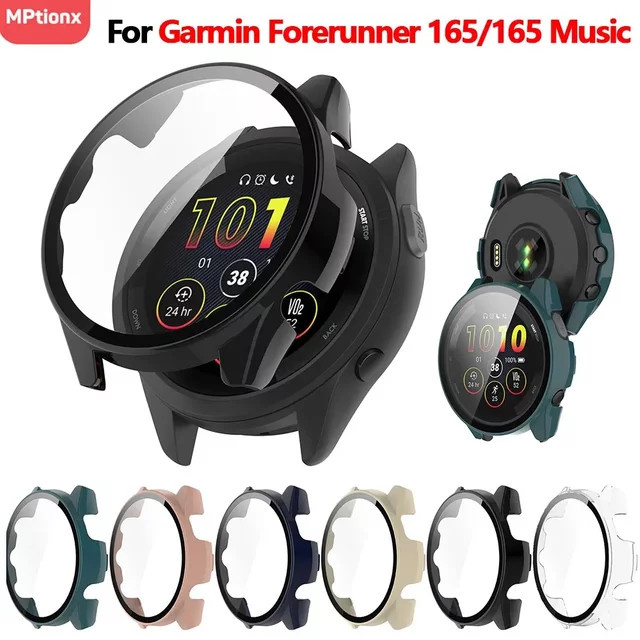 Mptionx Schutzhülle mit gehärtetem Glas für Garmin Forerunner 165, Schwarz - Bild 1
