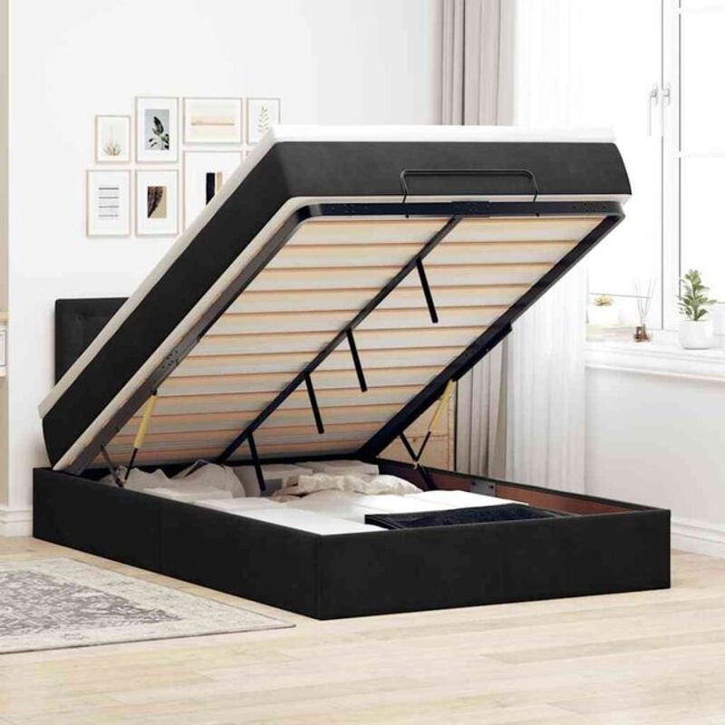 Vidaxl Polsterbett Ottomane mit Matratze und LED in Schwarz aus Samt und Metall, B/T/H: 120 x 190 x 88 cm - Bild 1